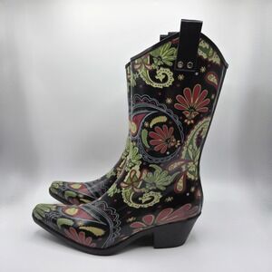 Paisley Western Rain Boots Women's Size 10 Waterproof Cowboy Style Festival